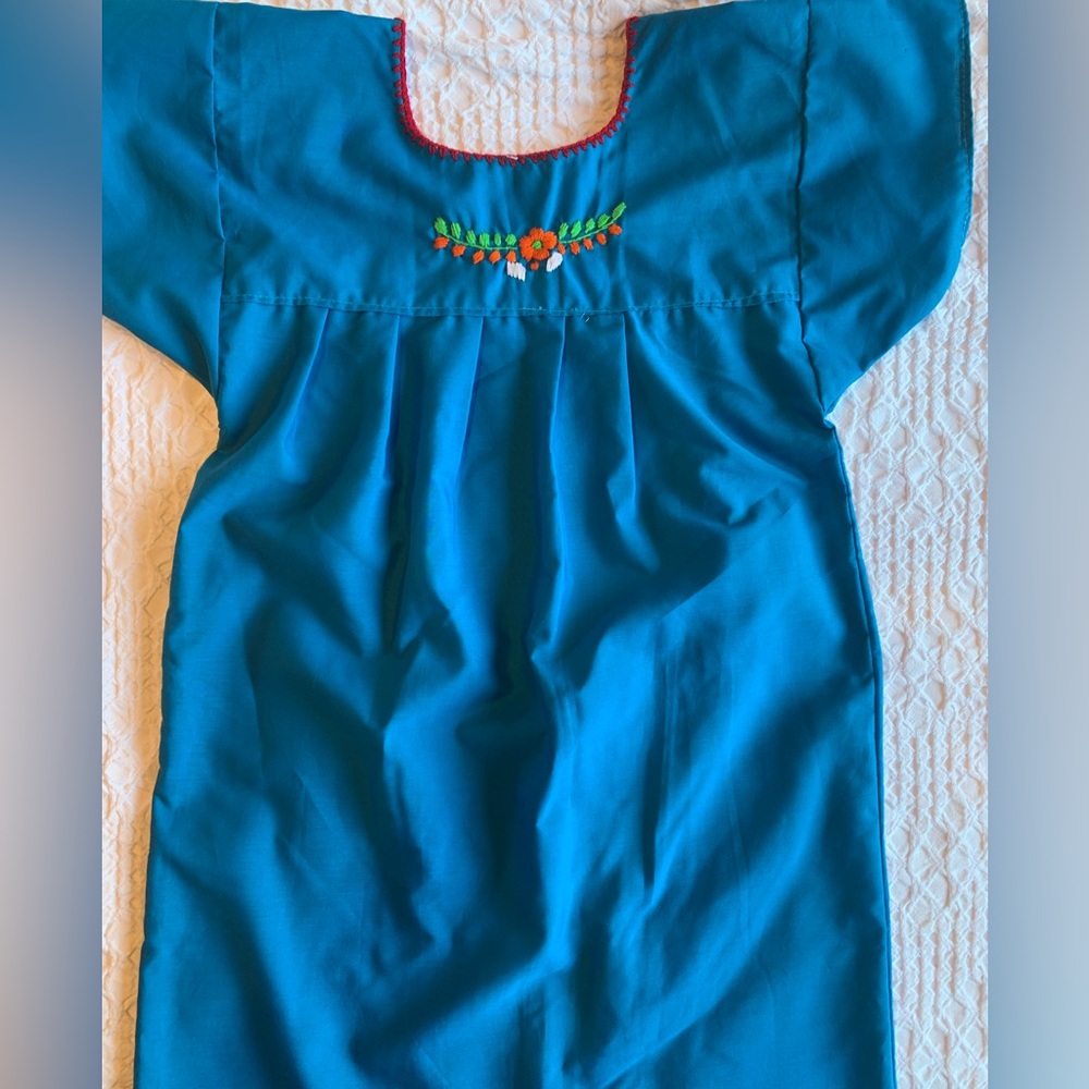 Embroidered Blue Kids Casual Dress - Picture 8 of 16